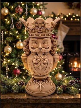 Holiday Time 9" Brown Polyresin Nutcracker Christmas Pillar Candle Holder